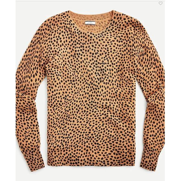 J.CREW Sweaters - J.CREW Brown Animal Dot Print 100% Cashmere Crewneck Sweater // XS